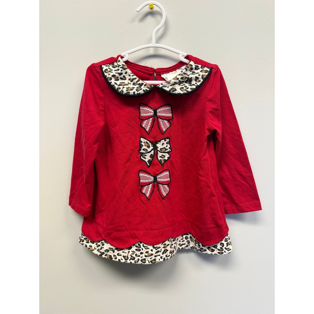 Rare Editions Girls Red Leopard Bow Peter Pan Collar Scalloped Top 24M F869349